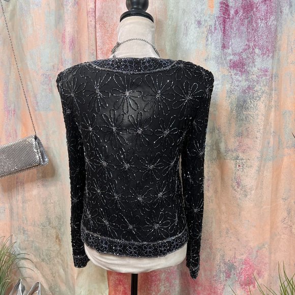πCote d' Azur Stunning Elegant Evening Richly Beaded Silk Jacket - Picture 2 of 14